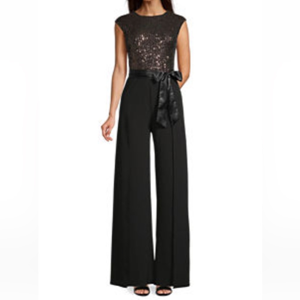 Black Sequin Bodice Wide-Leg Jumpsuit